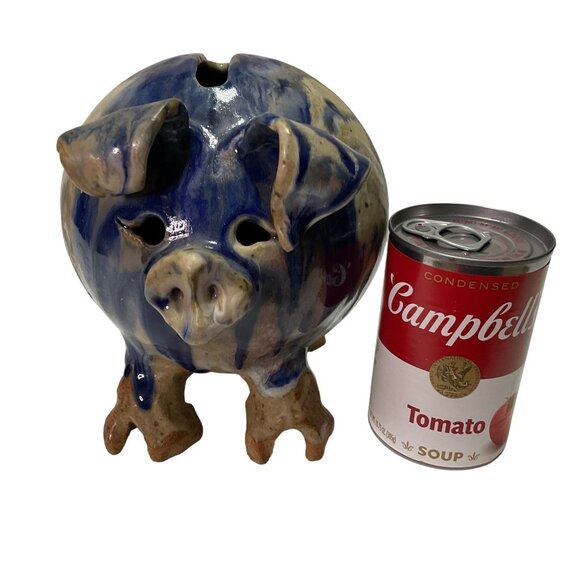 Art Pottery Piggy Bank Coin Bank Handmade Blue Drip Glaze Studio Pottery - Picture 4 of 6